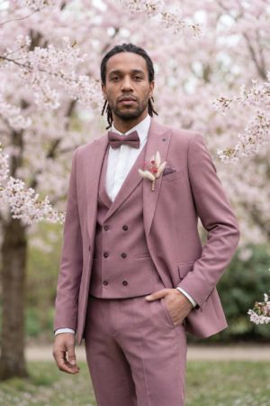 costume de marié rose poudré Monsieur Pronuptia- Elias