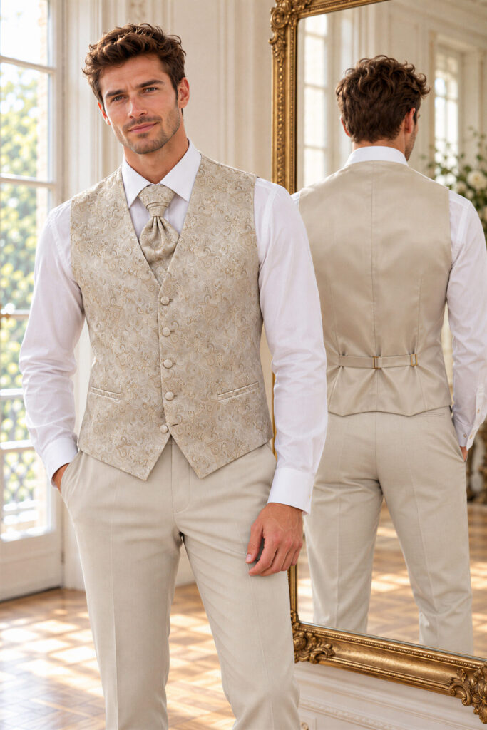 Le Set de Gilets Beige ( Gilet/lavallière/Pochette )