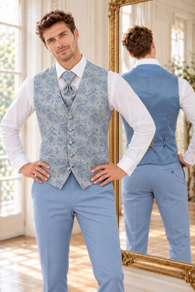 Le Set de Gilets Bleu( Gilet/lavallière/Pochette )