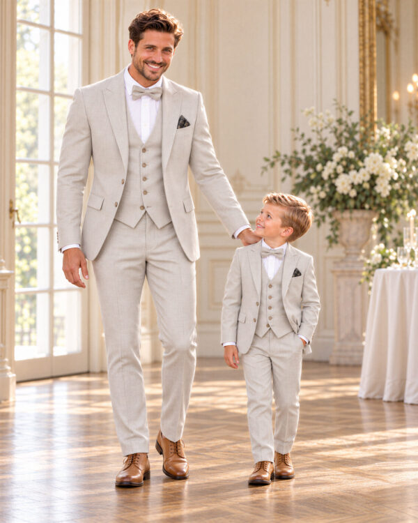 MAXIM+BEN_BEIGE Ben Beige – Costume enfant assorti au modèle homme Maxim Beige